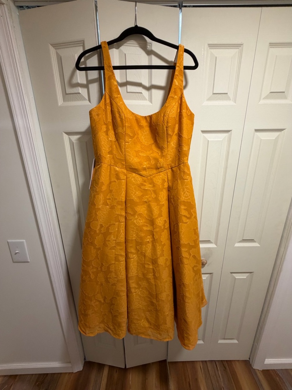 Azazie Butterscotch A Line Floral Jacquard Midi Dress